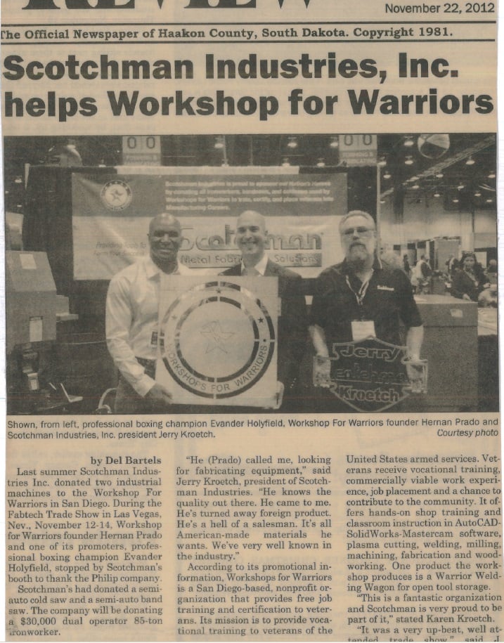 2012 - newspaper - supporting Workshops for Warriors non-profit