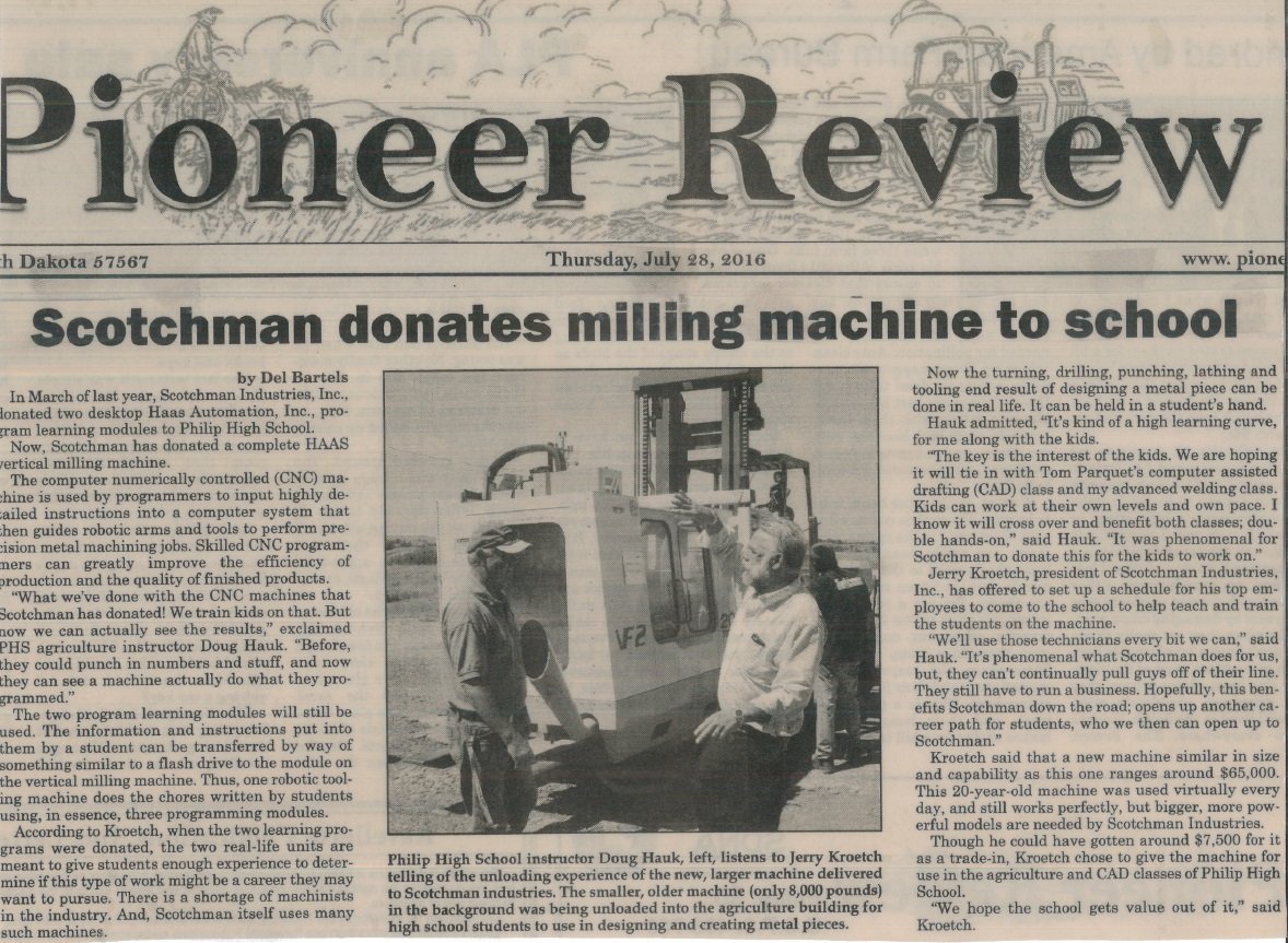 2016 - Scotchman donates machine to local school